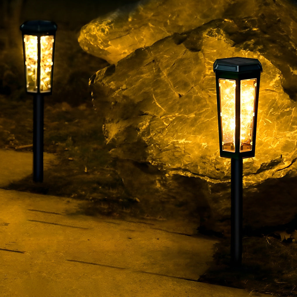 2Pcs Hexagonal LED String Lights Solar Lawn Lights With Motion Sensor