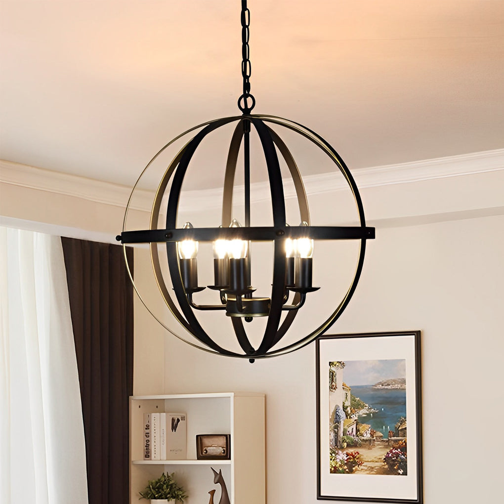Creative Iron Round Lantern Design Industrial Style Chandelier Pendant Lights - Dazuma