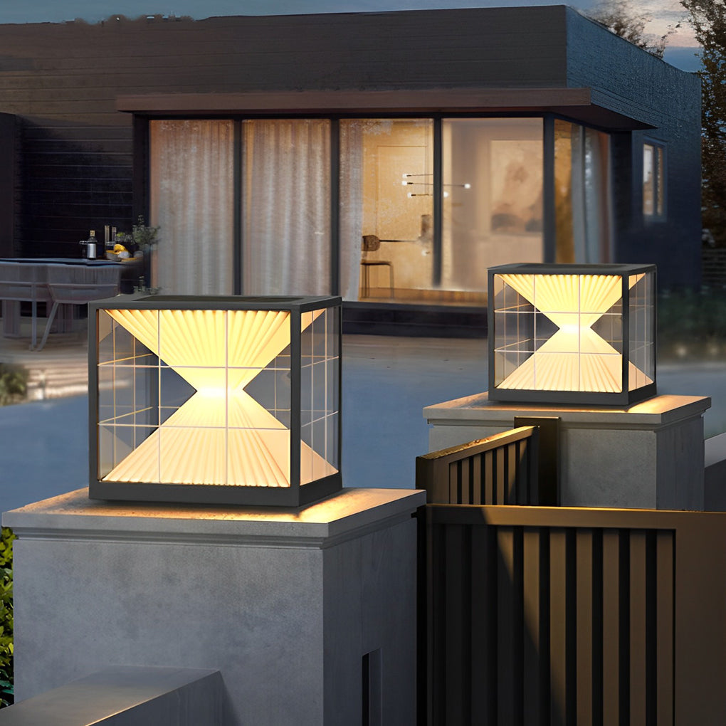 Square Creative Hourglass Shape LED Waterproof Solar Fence Post Lights - Dazuma
