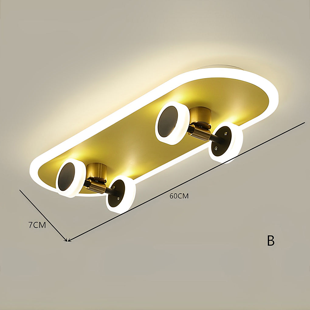 Cartoon Skateboard-shaped Dimmable LED Gold Modern Ceiling Lights