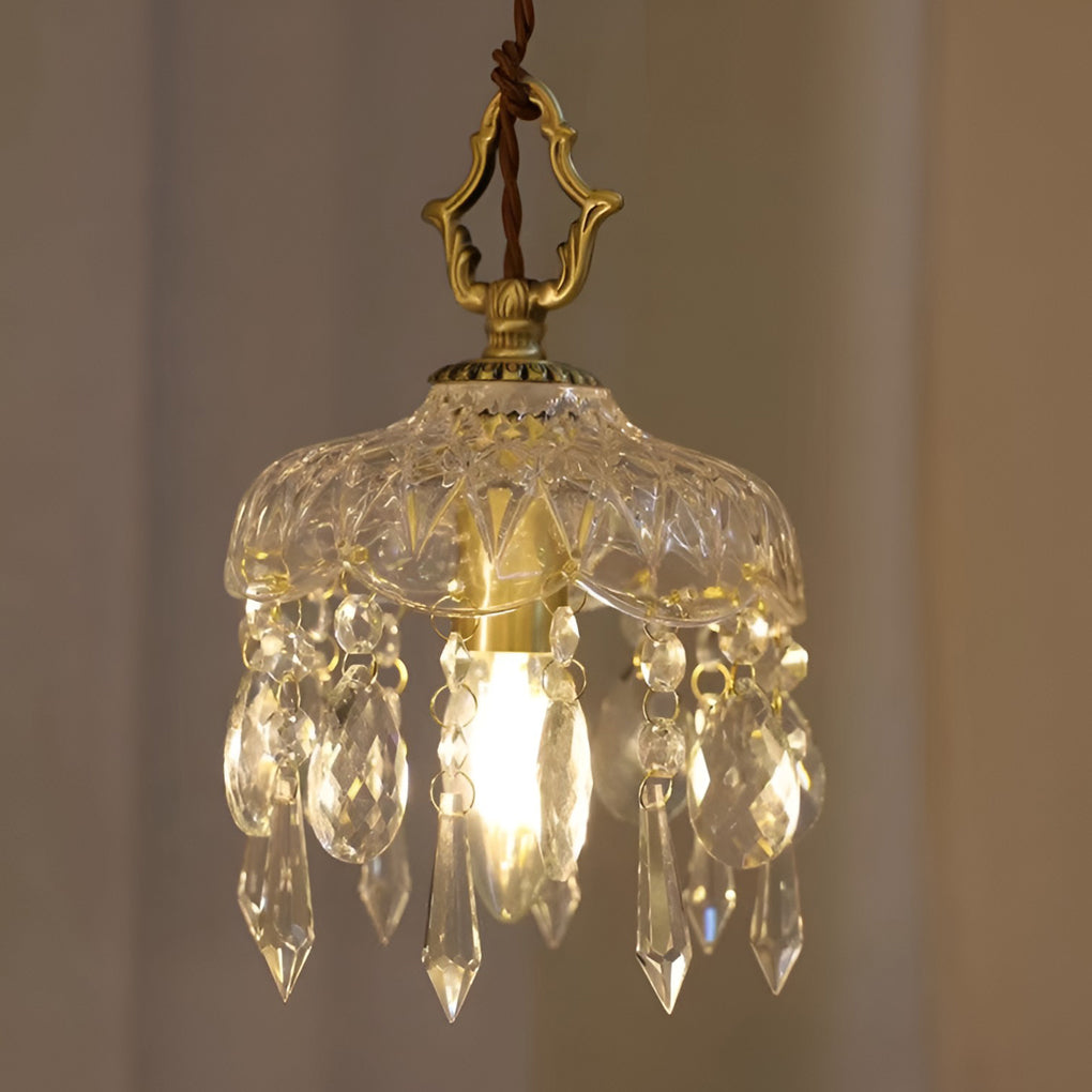 Retro Glass Crystal LED Gold Modern Pendant Lights Hanging Ceiling Lamp