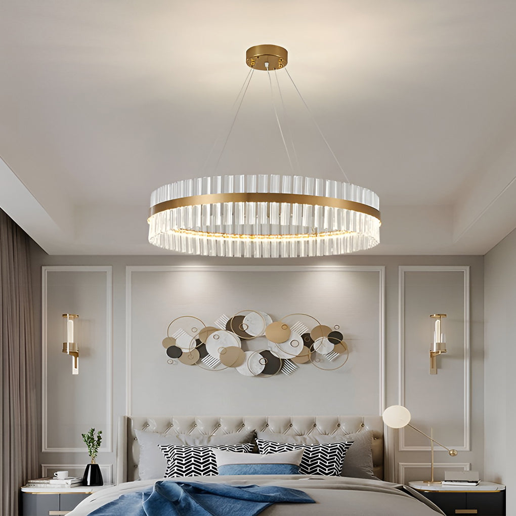 Round Electroplated Metal Crystal 3 Step Dimming LED Nordic Chandelier - Dazuma