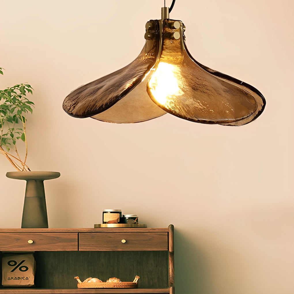 Four-leaf Flower Design Glass Copper Brown Retro Chandelier Hanging Lamp - Dazuma