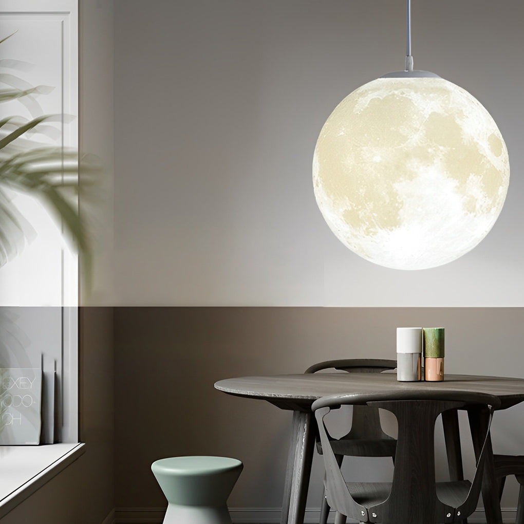 Round Moon Lunar 3D Creativity White Pendant Lamp Hanging Ceiling Lamp
