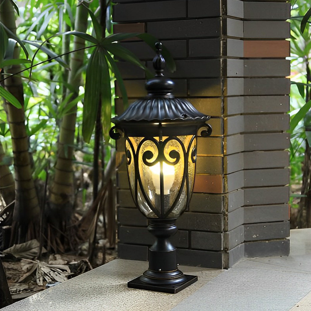 Round Bubble Glass Waterproof Black European Style Outdoor Pillar Lamp