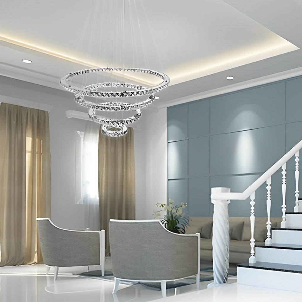 4 Rings Electroplated Crystal LED Modern Chandeliers Pendant Light Hanging Lamp