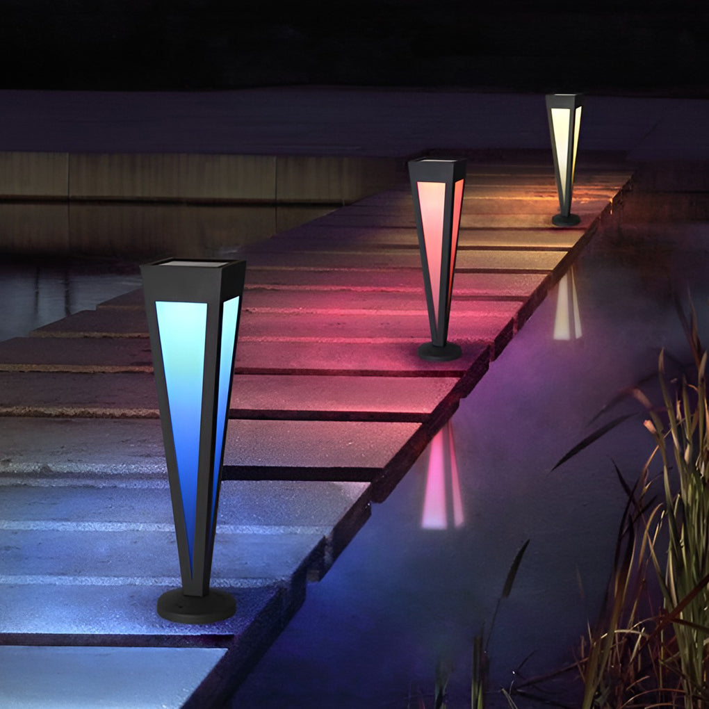 Adjustable RGB Solar LED Pathway Light Square Top & Conical Base Outdoor Lawn Lighting