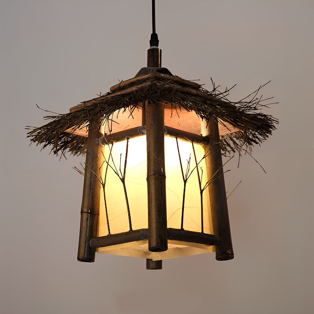 Branch Pattern Bamboo Style Lantern Versatile Outdoor Hanging and Post Light