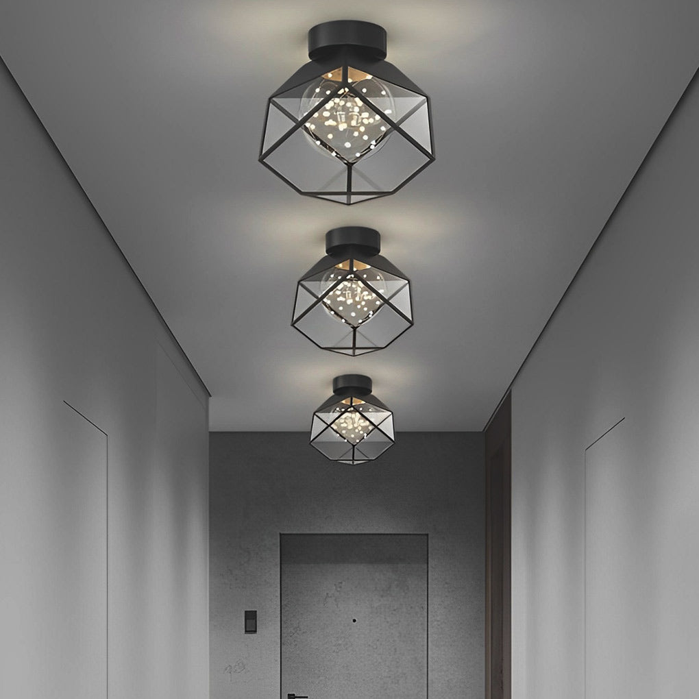 Square Frame Metal Glass Three Step Dimming Black Modern Ceiling Lamp - Dazuma