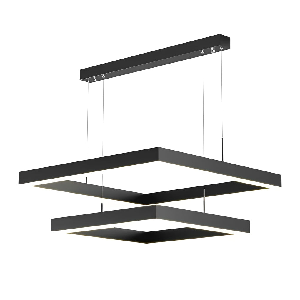 3 Layers Square Stepless Dimming LED Black Modern Chandelier with Remote Control