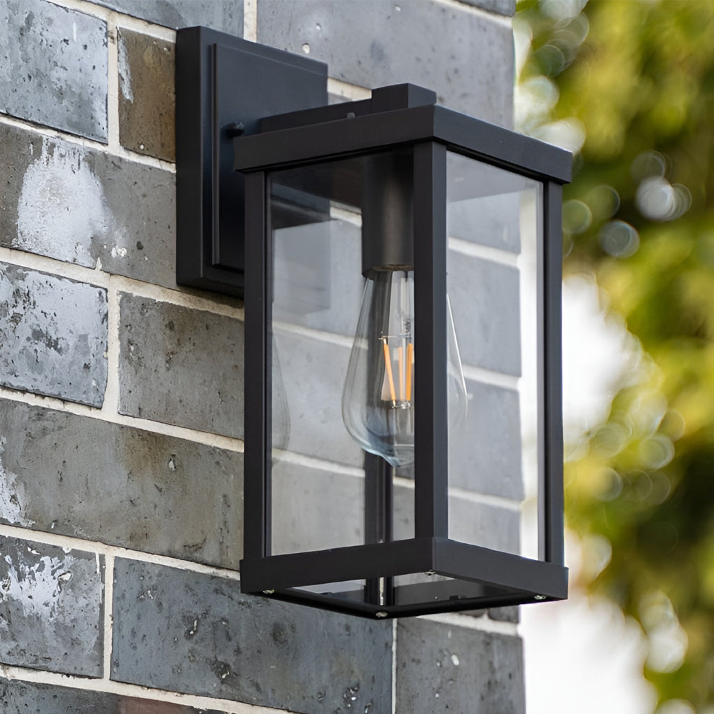 Rectangular Glass Waterproof Black Modern Outdoor Wall Lamp Exterior Lights