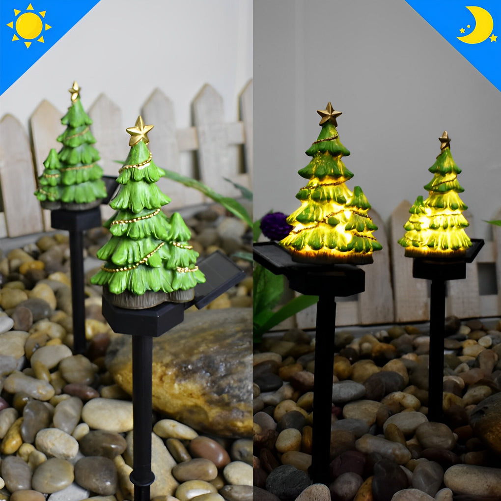 Resin Waterproof LED Christmas Tree Ground Inserted Solar Lawn Lights