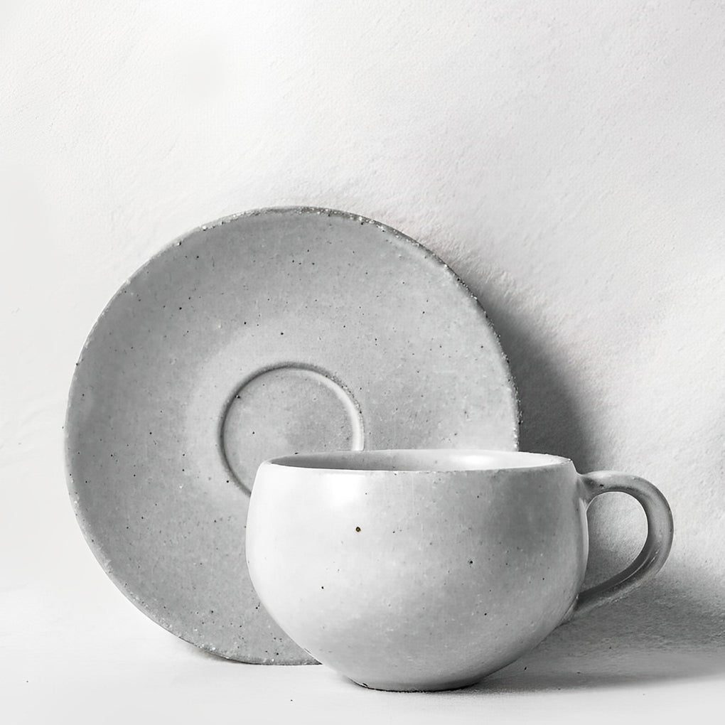 White Tapered Stoneware Mug Coffee Cup Teacup and Saucer