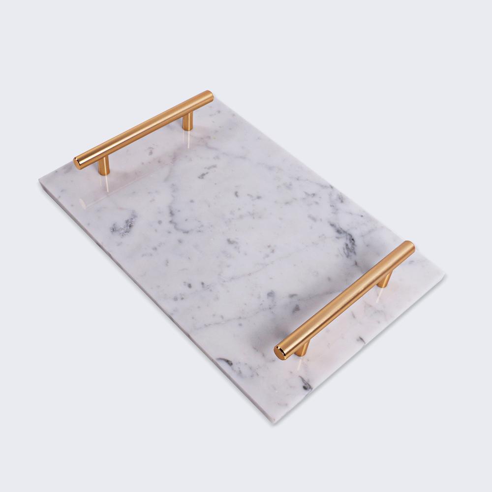 Marble Breakfast Tray Serving Tray with Gold Handles White Rectangle