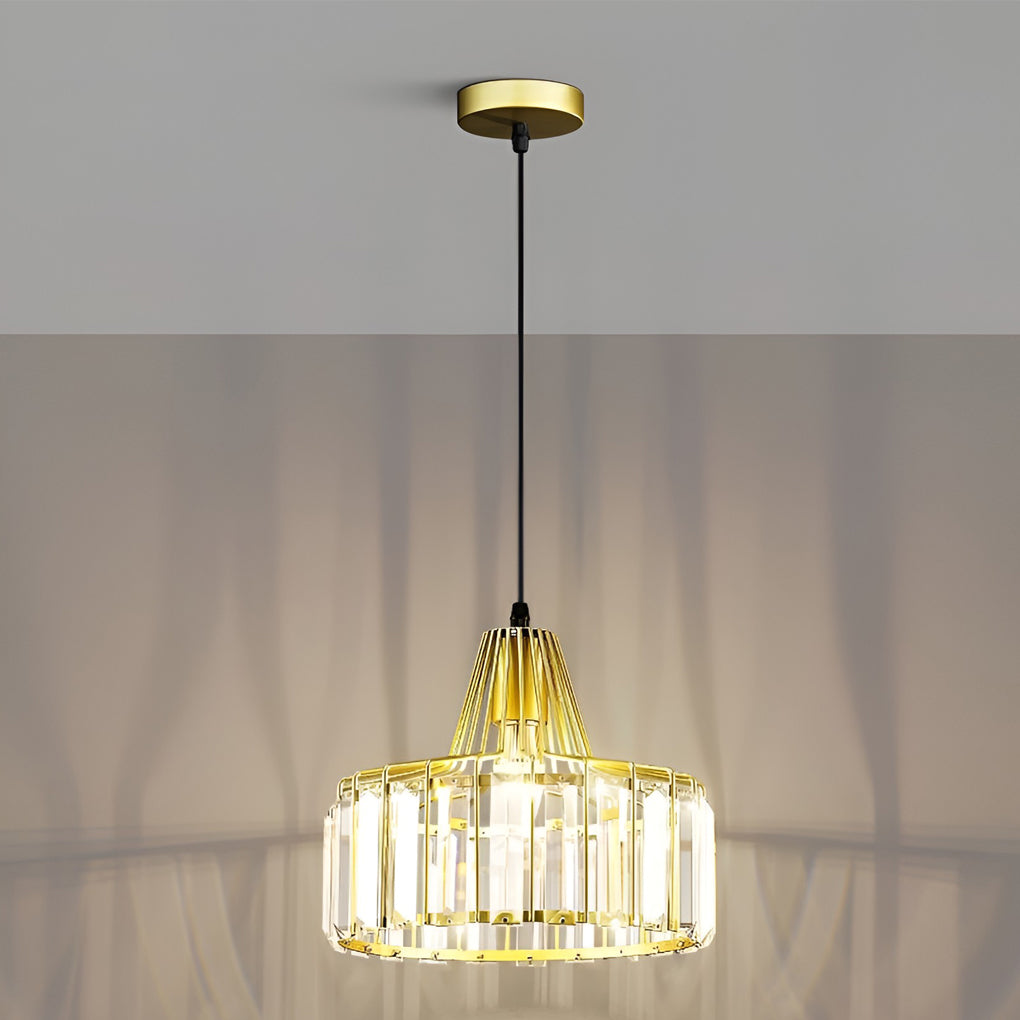 Drum-shaped Crystal Metal Modern Chandelier Pendant Light Hanging Lamp