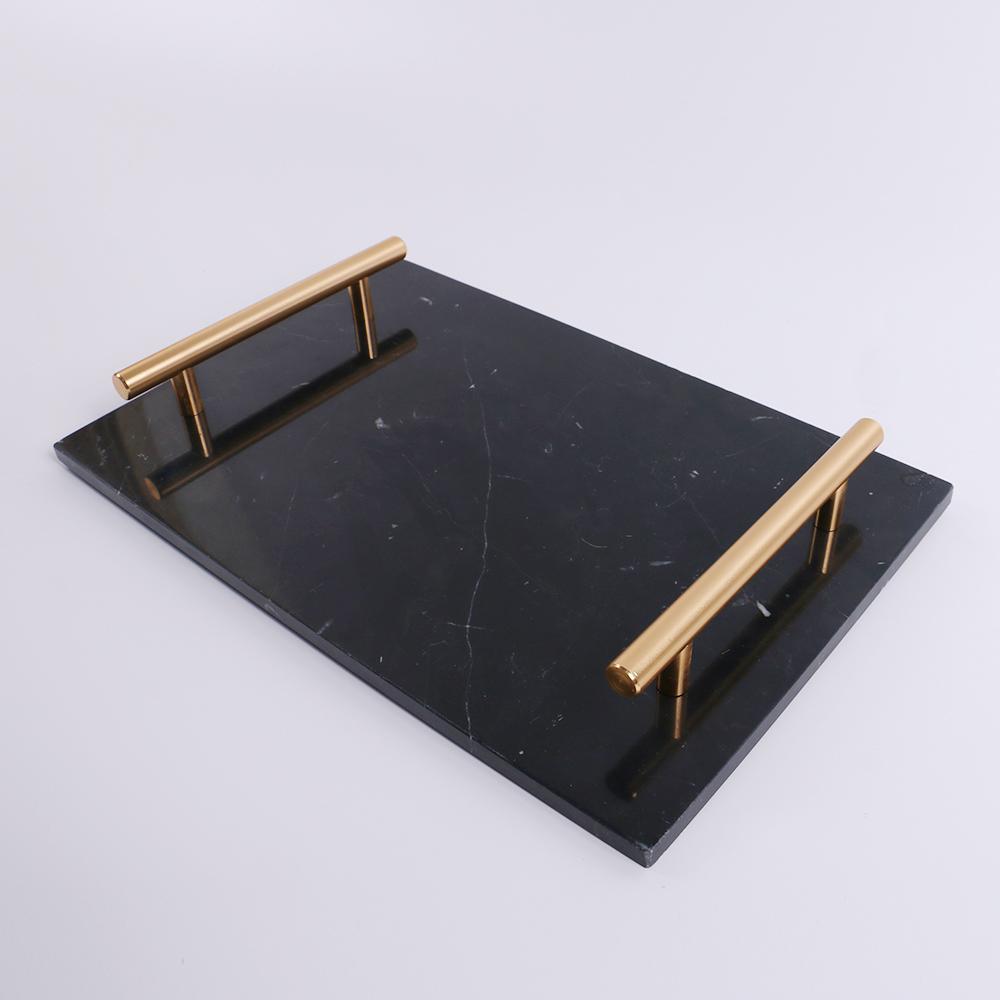 Marble Coffee Tray Serving Tray with Gold Handles Black Rectangle