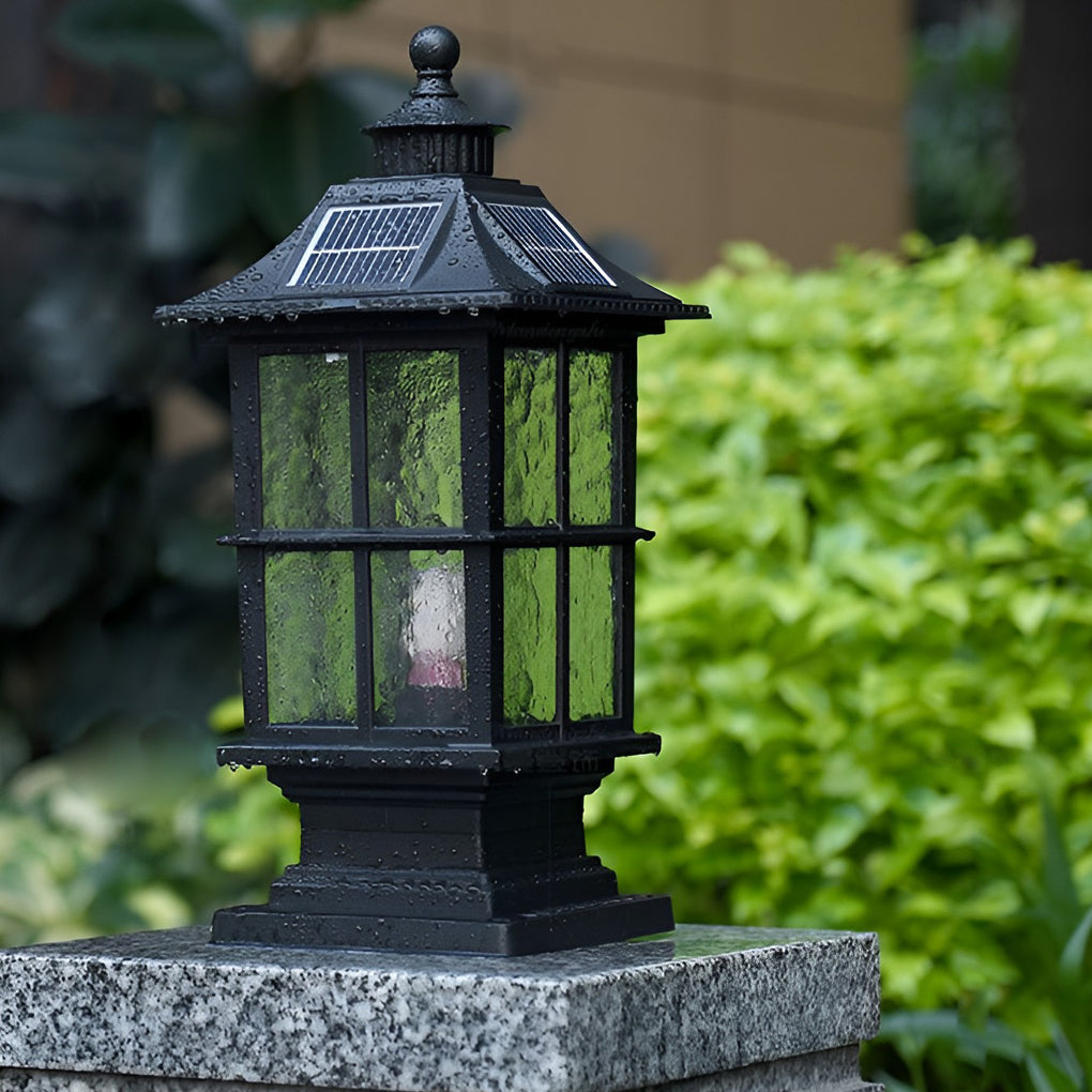 Waterproof Dimming LED Black Modern Solar Post Caps Light with Remote Control