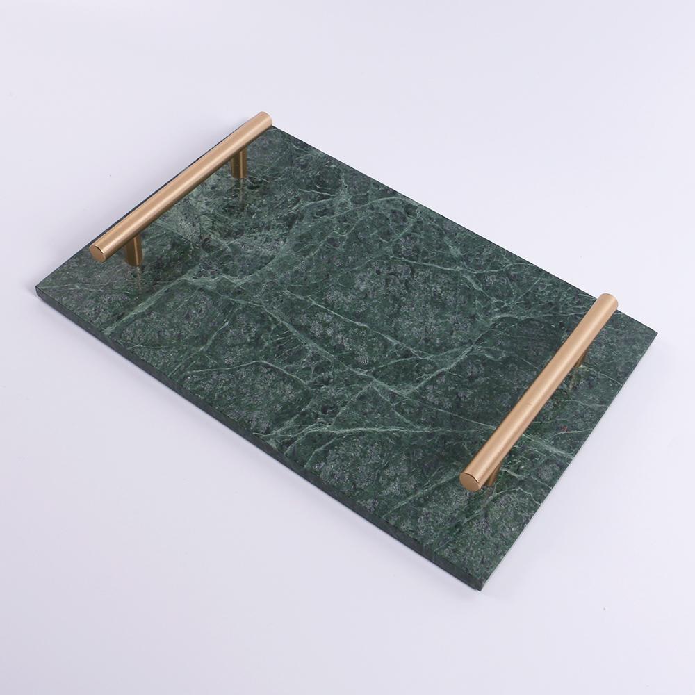 Marble Dinner Tray Serving Tray with Gold Handles Green Rectangle