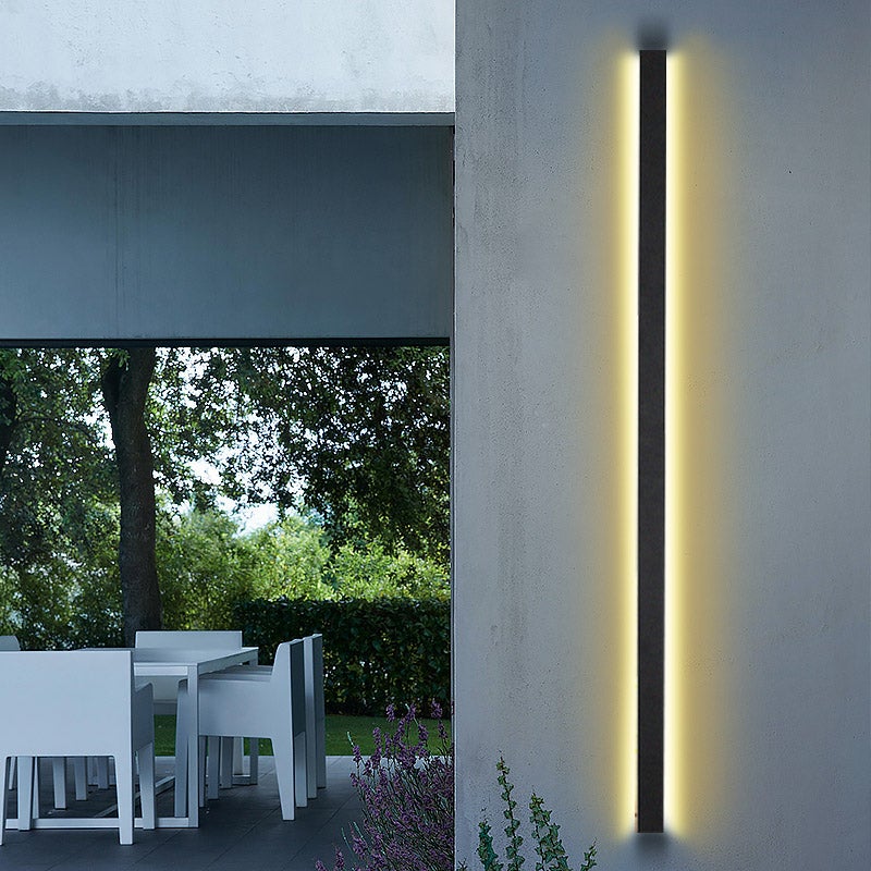 Black Long Strip Metal Waterproof Dimmable Modern Outdoor Wall Lights