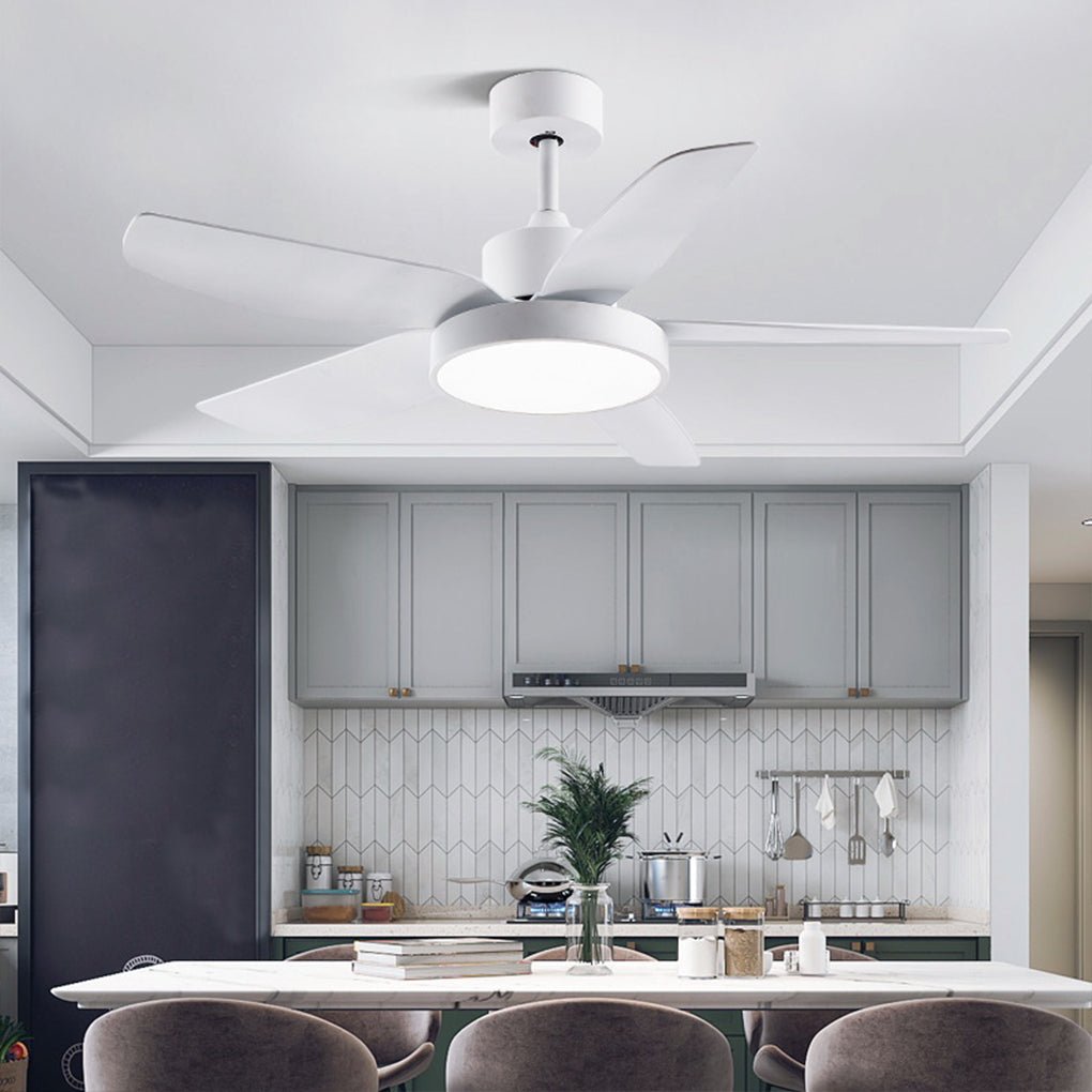 46 Inch LED 6 - Speed Downrod Ceiling Fan Lights with Remote and 5 Quiet Reversible Blades