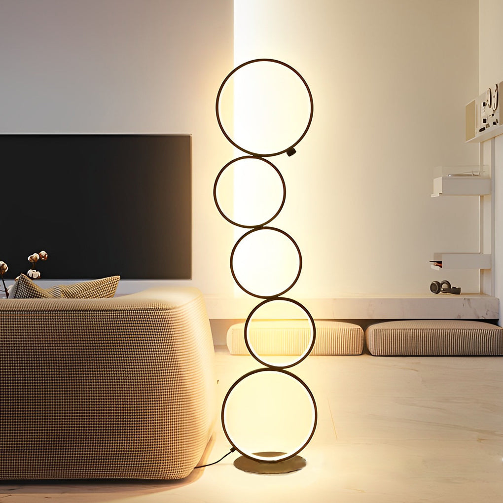 5 Circles Creative Touch Dimming LED Black Modern Floor Lamp Standing Light - Dazuma