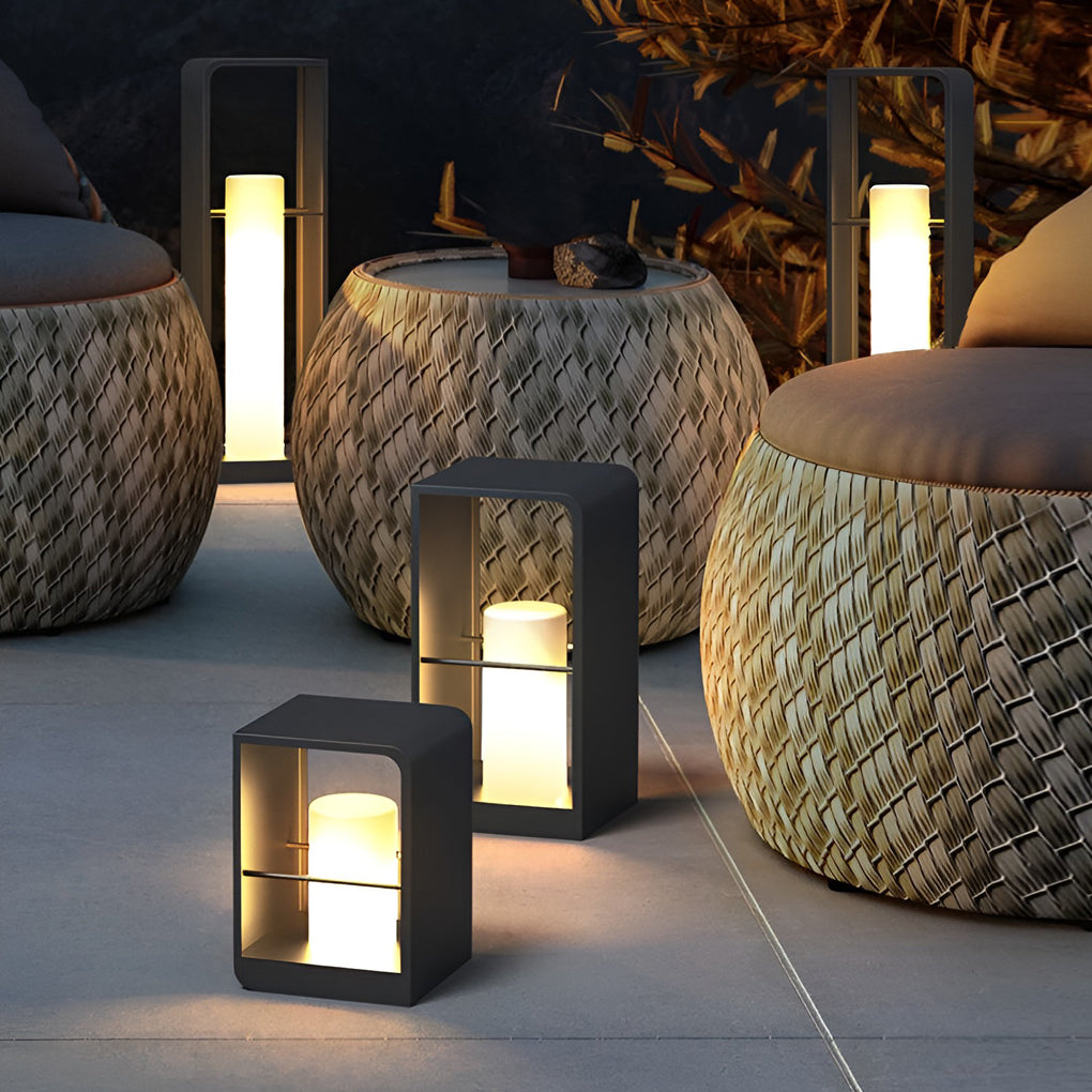 Rectangular Frame Waterproof Black Modern Solar Lights Outdoor Lanterns - Dazuma