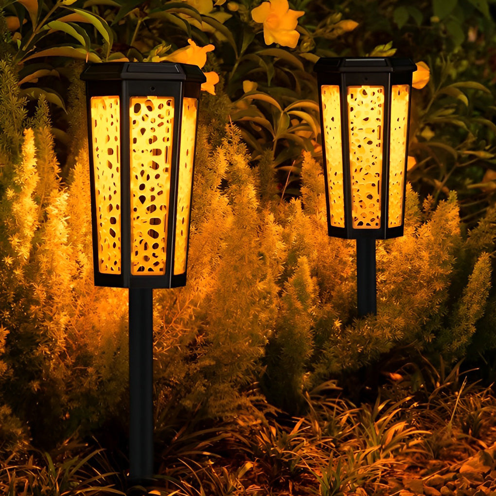 RGB Hexagon Hollow Outdoor Solar Stake Light Waterproof Landscape Lighting