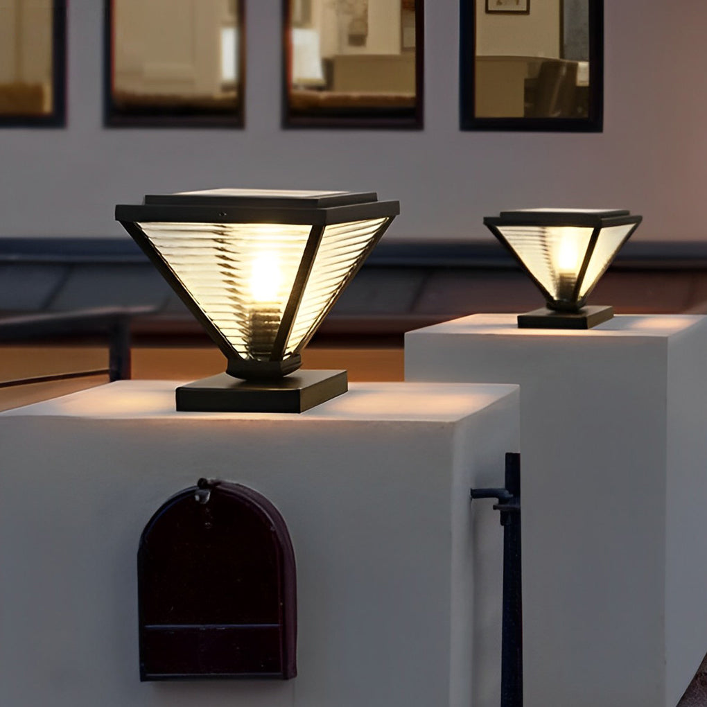 Simple Geometric Shape Waterproof Black Modern Solar Fence Post Lights - Dazuma