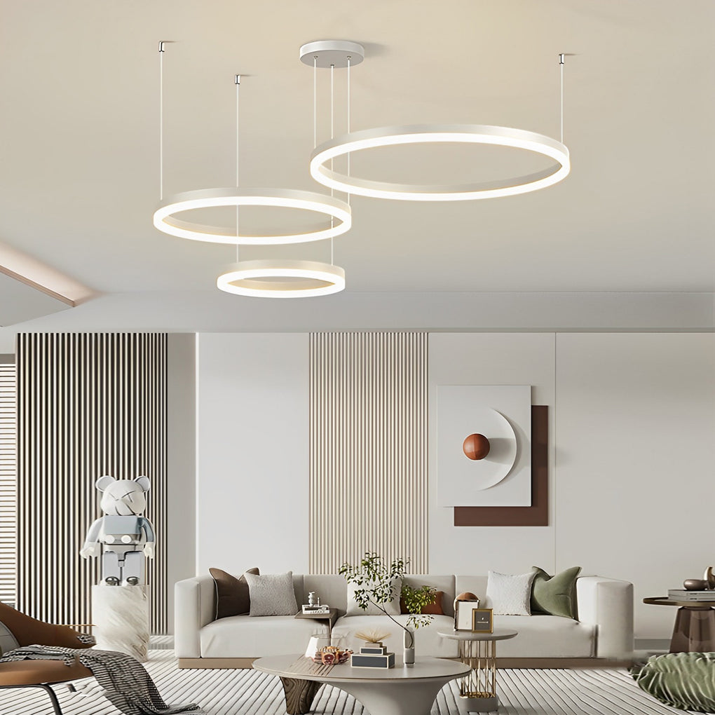 Circular Rings Creative LED 3 Step Dimming White Modern Chandelier Light - Dazuma