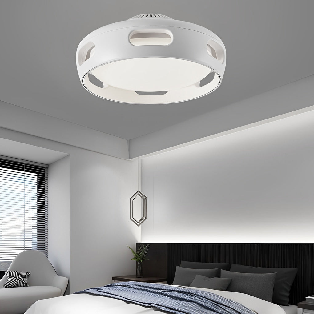 Round Smart Mute Stepless Dimming White Modern Bladeless Ceiling Fans
