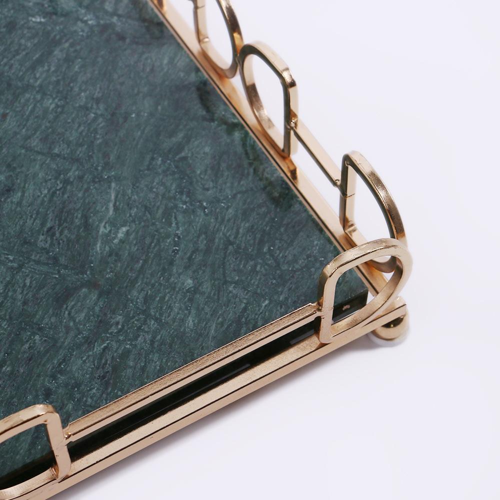 Marble Vanity Tray for Bathroom Counter with Gold Holder  Green Rectangle