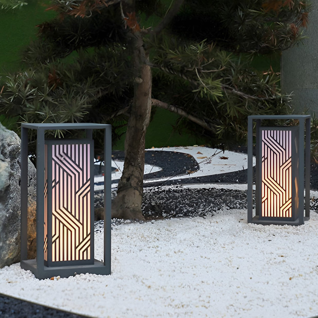 Gray Retro Aesthetic Waterproof LED Outdoor Pathway Cuboid Lantern