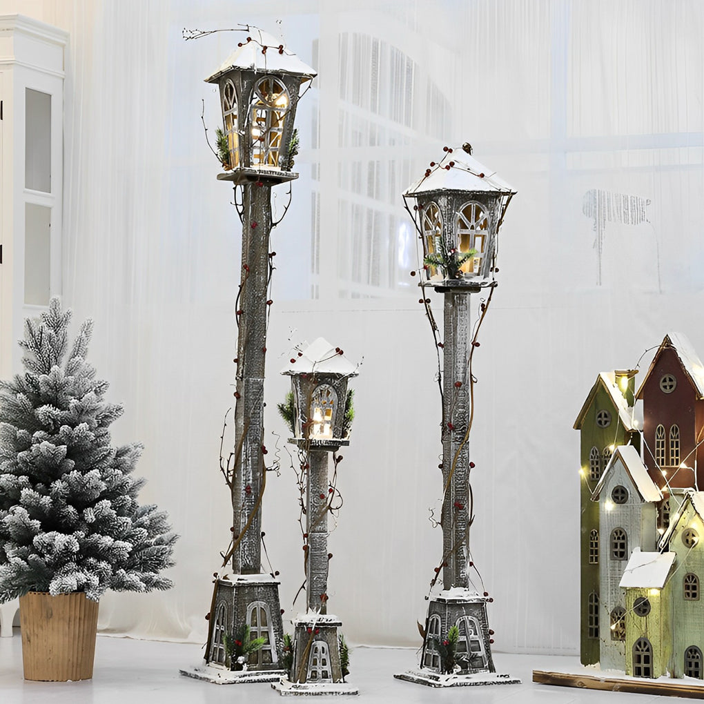 Retro Creative Nordic Christmas Decoration Wood House Street Lamp