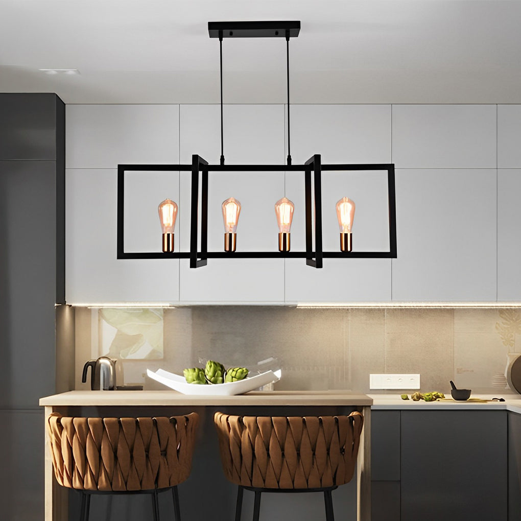 Rectangular Frame Design Iron Black Industrial Chandelier Pendant Lights - Dazuma