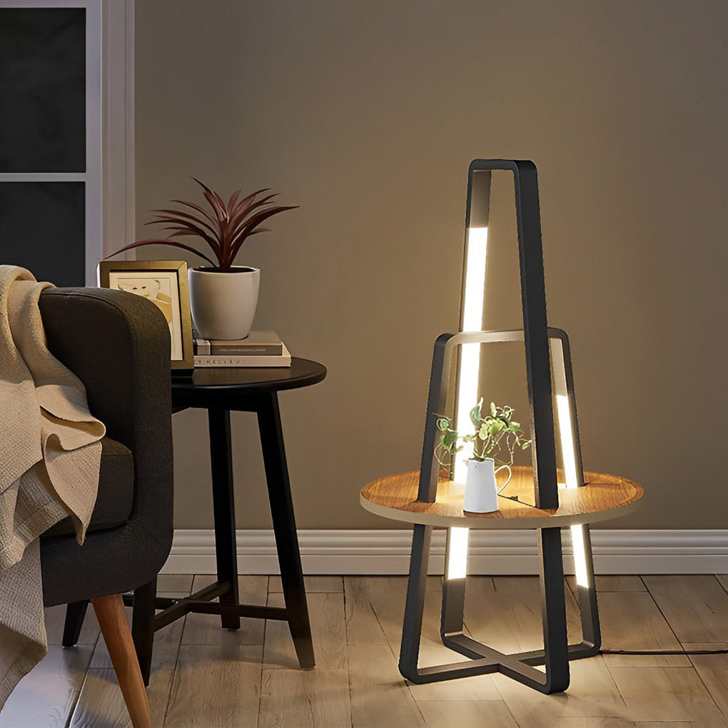 Creative Lines Frame Stepless Dimming LED Modern Floor Lamp with Table - Dazuma