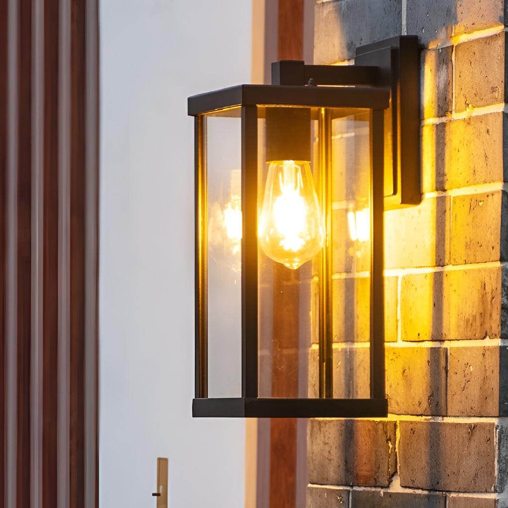 Rectangular Glass Waterproof Black Modern Outdoor Wall Lamp Exterior Lights - Dazuma