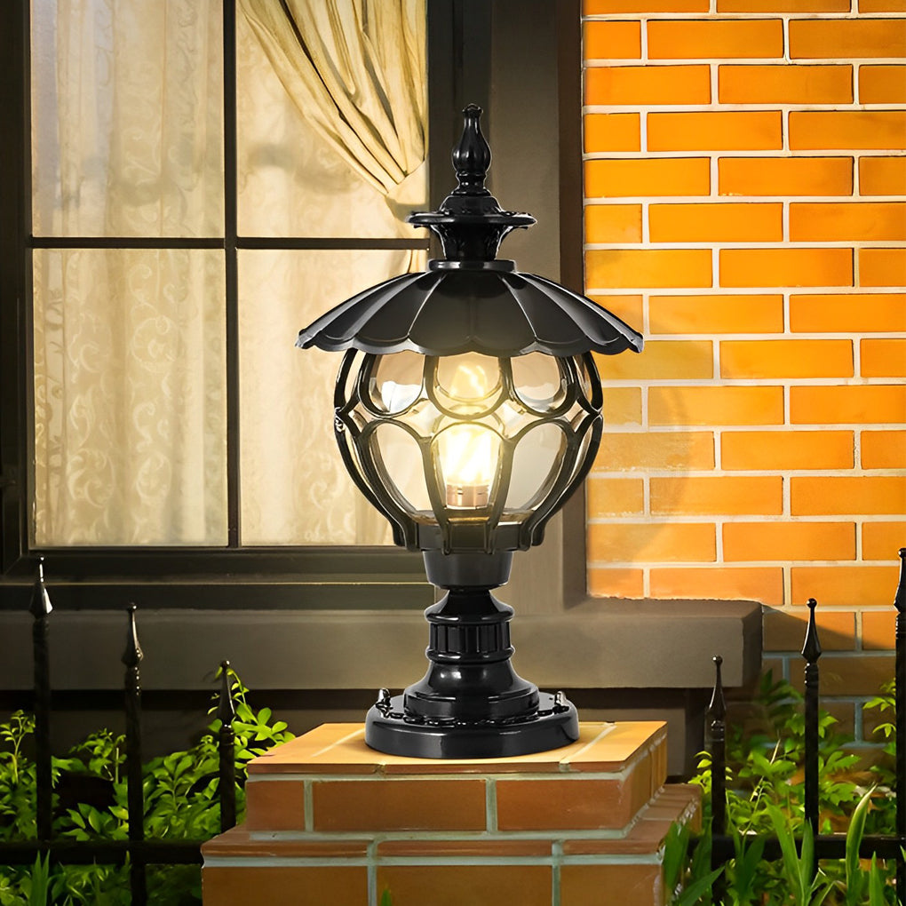 Flower Ball Cognac Glass Waterproof European Style Outdoor Pillar Lamp - Dazuma