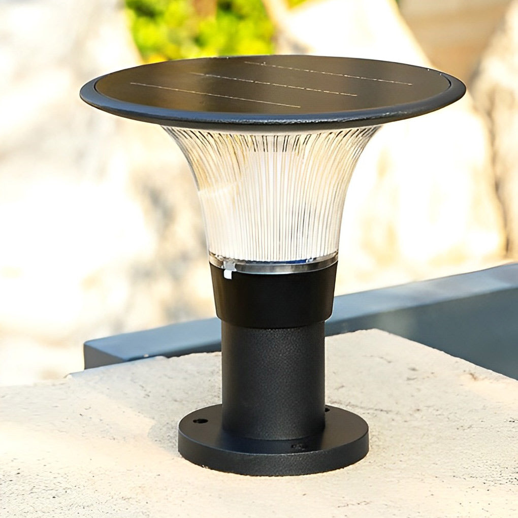 Round Dimmable LED Waterproof Black Modern Solar Fence Post Lights Pillar Lamp