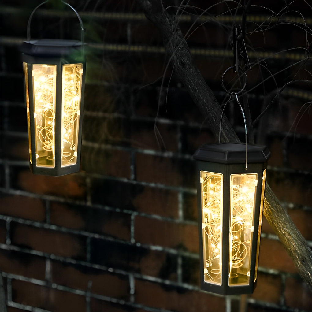 2Pcs Hexagonal LED String Lights Solar Lawn Lights With Motion Sensor