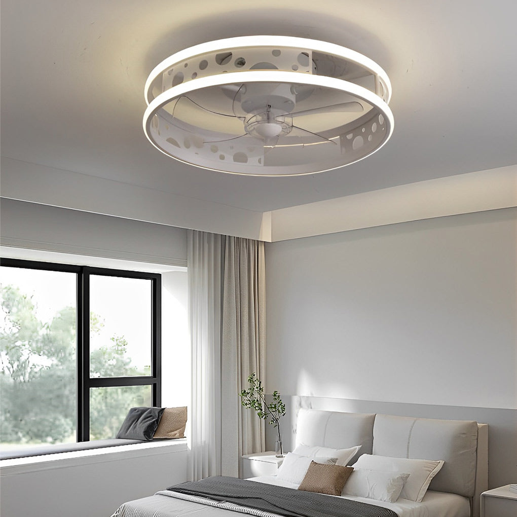 Round Three Step Dimming LED Nordic Bladeless Ceiling Fans with Remote - Dazuma