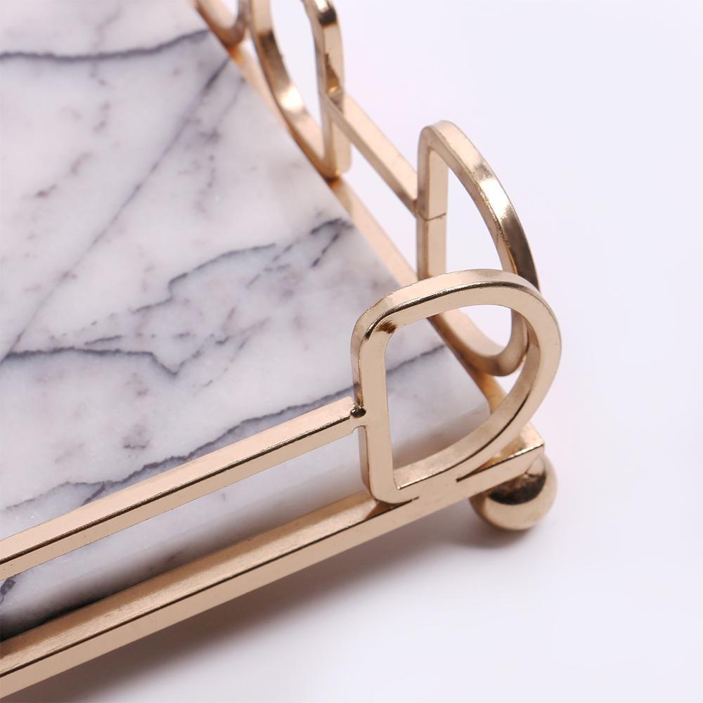 Marble Trinket Vanity Perfume Tray with Gold Holder White Rectangle