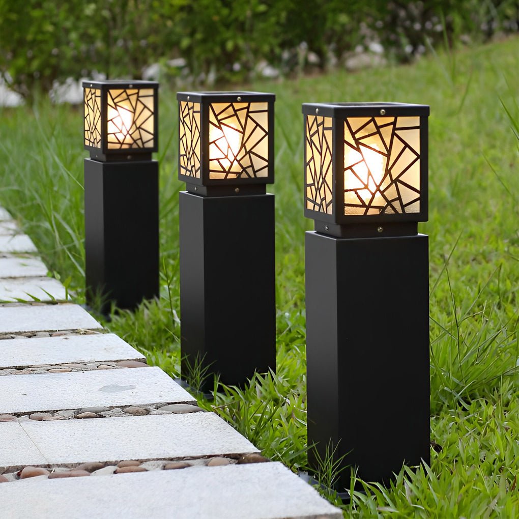 Modern Solar LED Path Lights Black Waterproof Outdoor Lawn Bollard Lights
