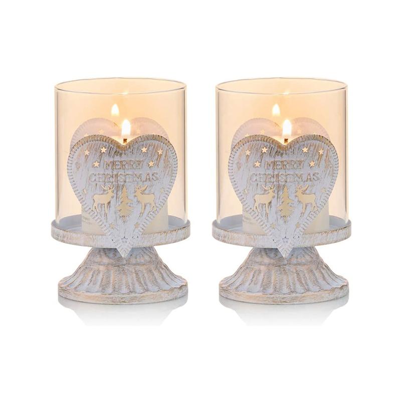 4 - Piece Vintage Antique Pillar Candle Holder Hurricane Candlestick Holders