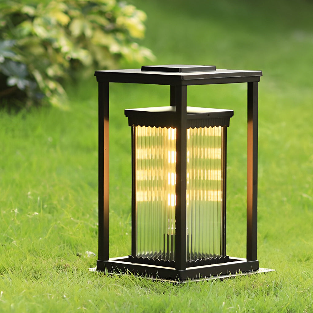 Intelligent Lighting Square Black Solar Lawn Lights with Ribbed Glass Pathway Lights