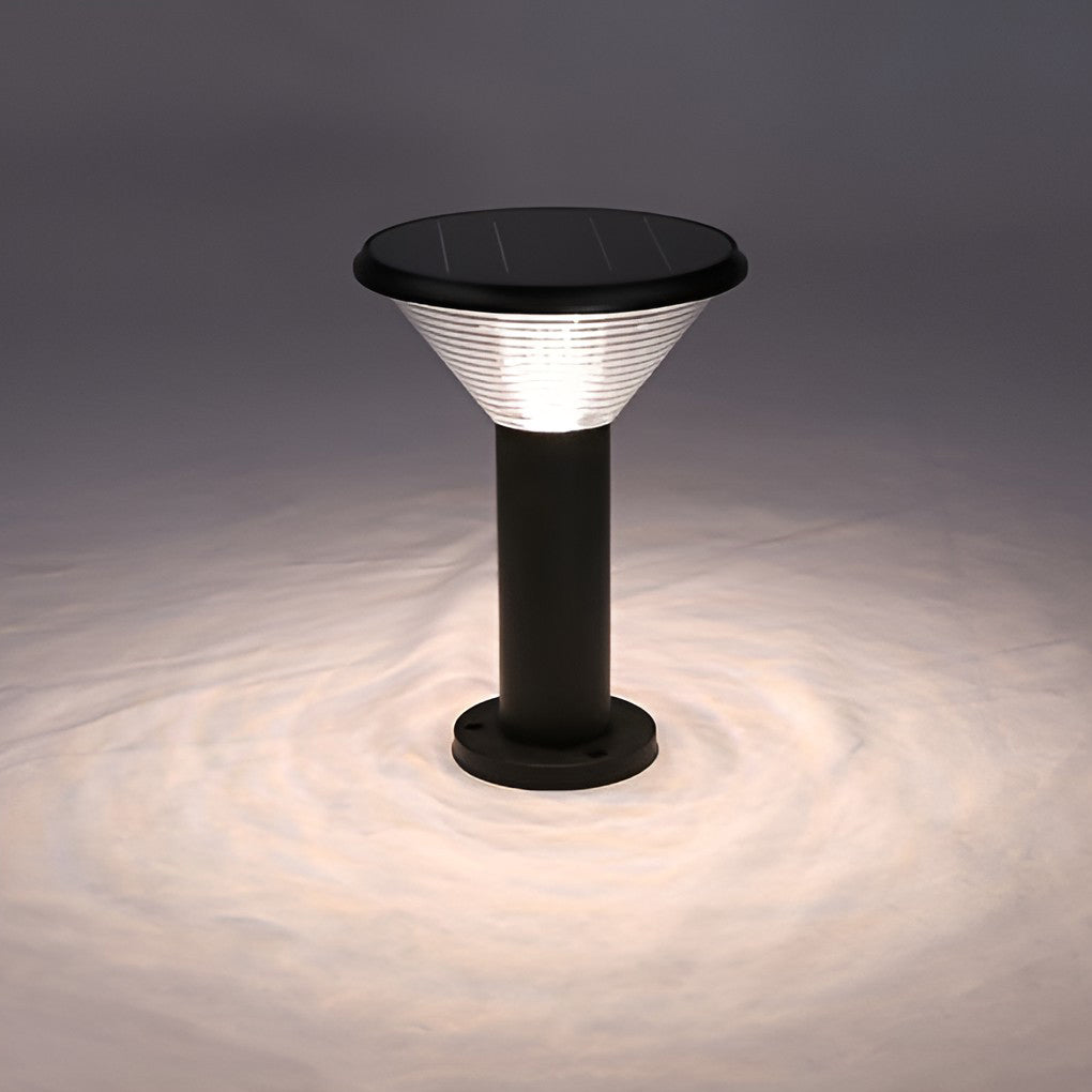 Contemporary Tapered Solar LED Pathway Light Black Cylindrical Outdoor Lighting