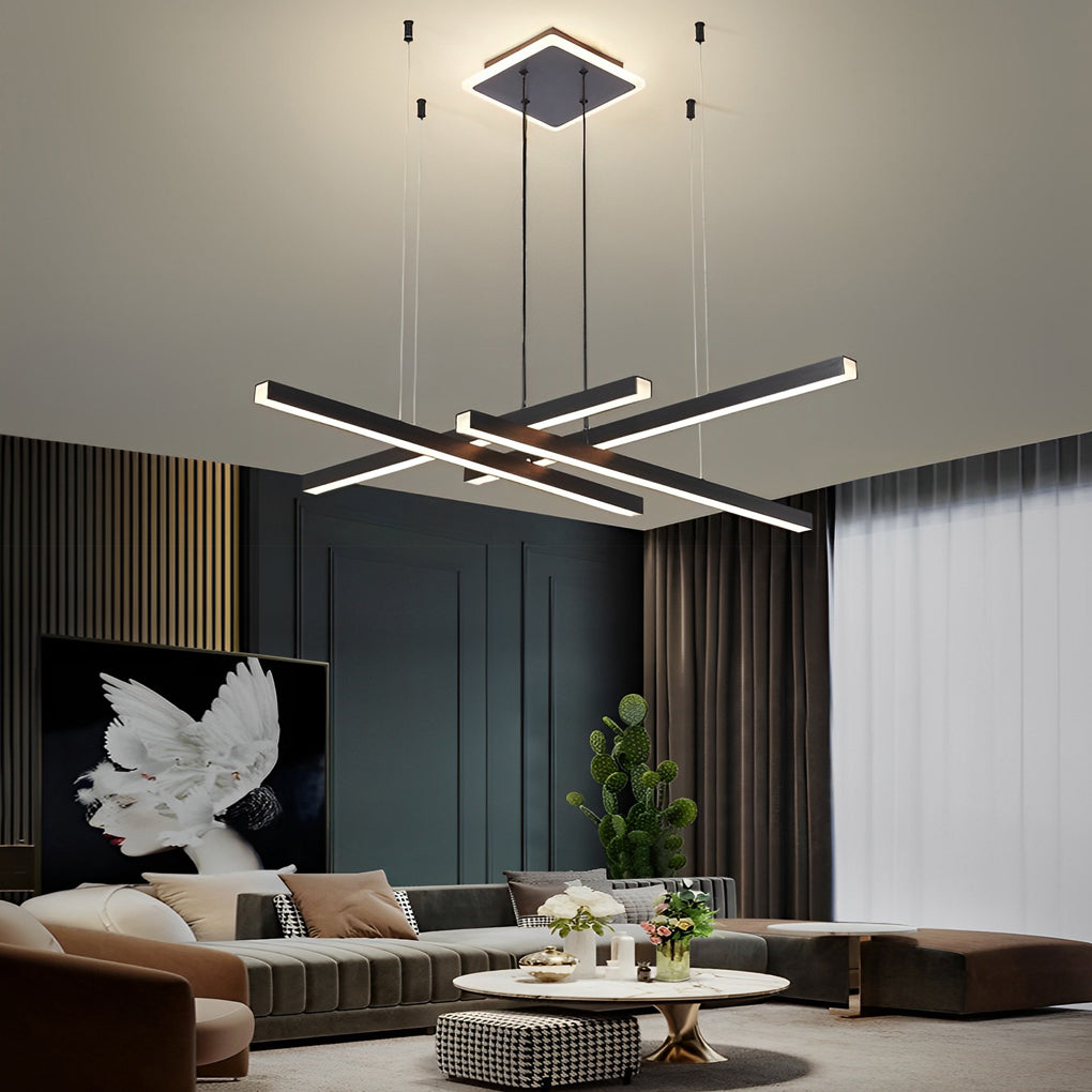 Long Strips Geometric Three Step Dimming LED Postmodern Chandelier Light - Dazuma