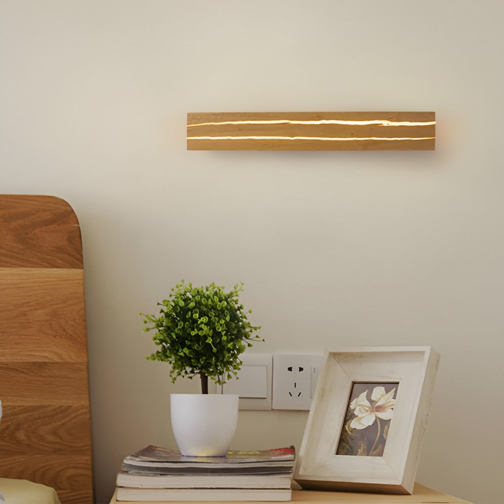 Adjustable Rectangular Wood Three Step Dimming LED Modern Wall Lamp