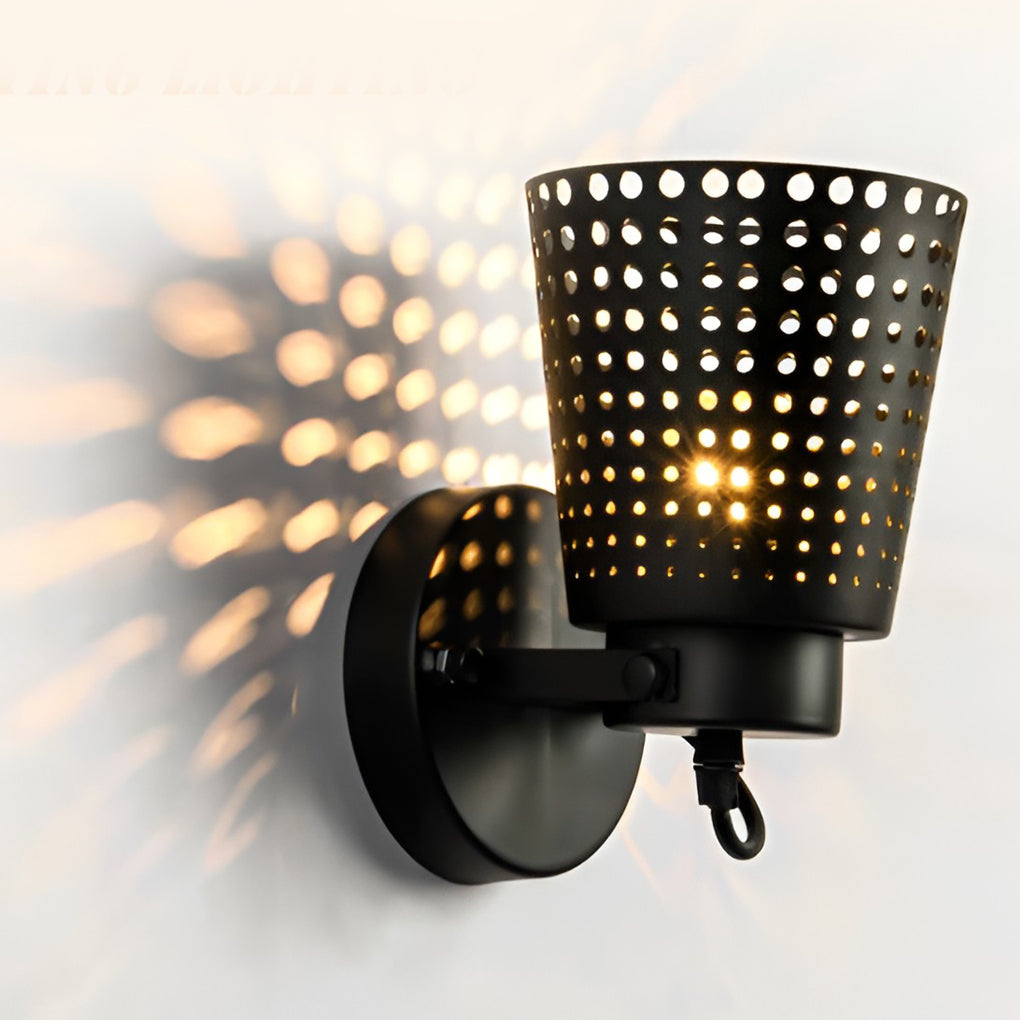 Retro Iron Hollow Adjustable Black Industrial Style Plug in Wall Sconce Lighting