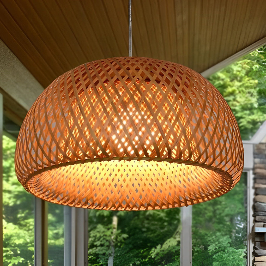 Creative Hand-woven Bamboo Lantern Three Step Dimming LED Chandelier