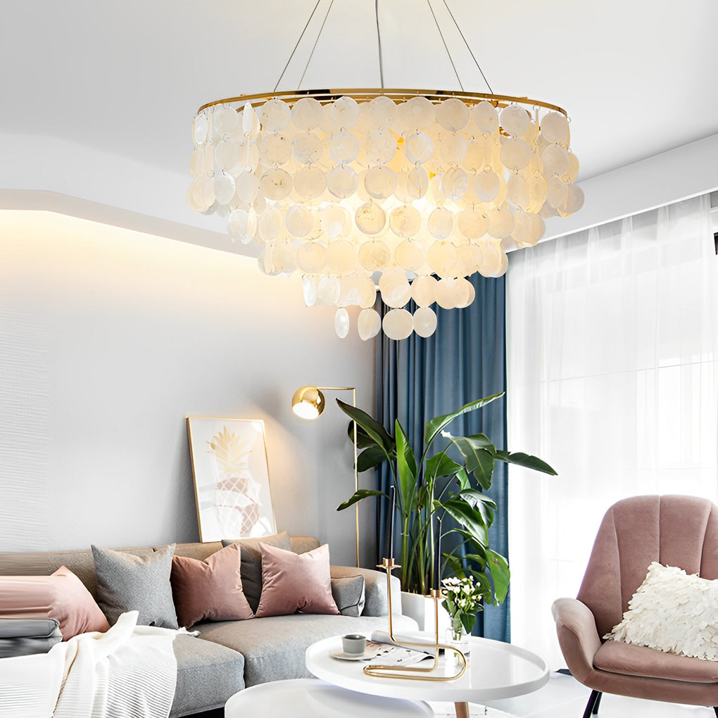Round Shells Pieces Electroplated Iron LED Nordic Chandelier Pendant ...